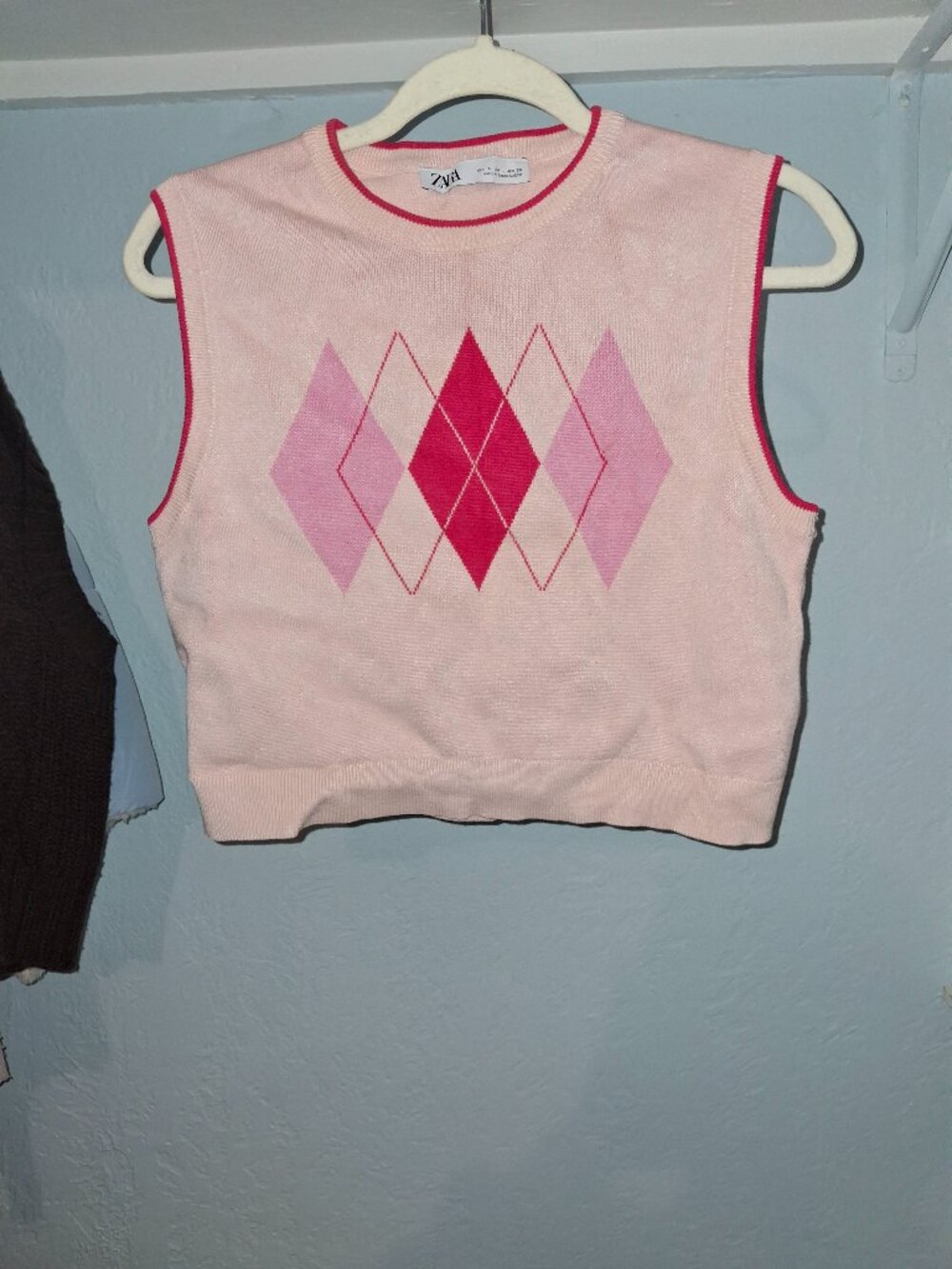 Zara Argyle Pink Sweater